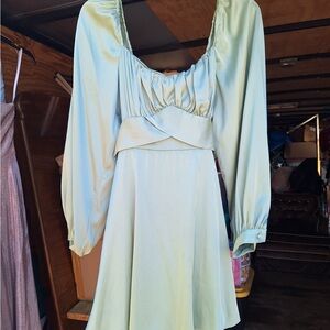 B Darlin Light Green Long Sleeve Dress